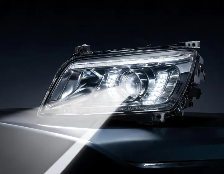 Hella LED headlight assembly with beam cutoff